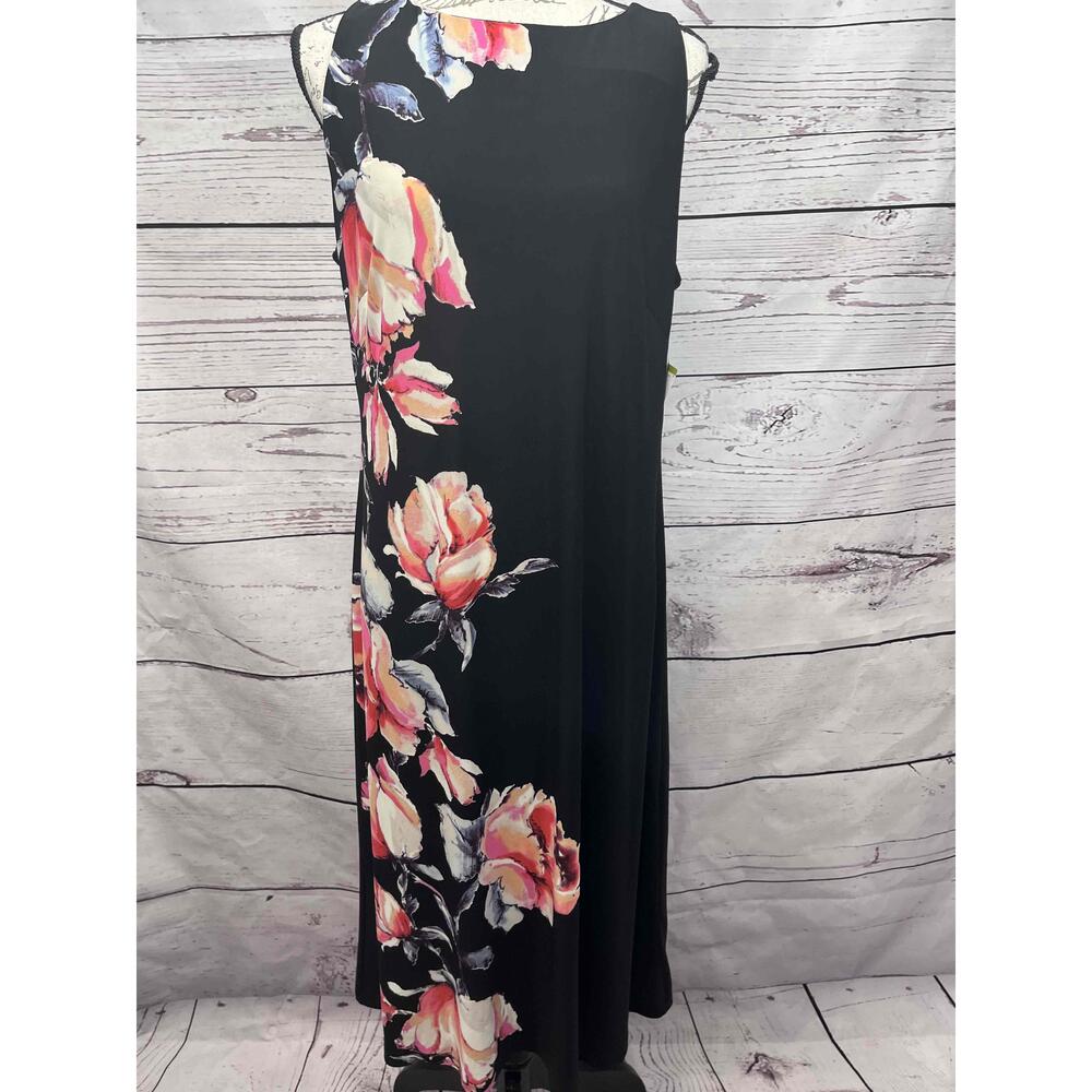 NWT Anne Klein Black Floral‎ A-Line Dress Sleeveless Size 14